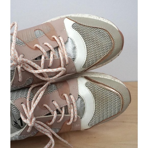 SAM EDELMAN White Pink Lace Up Fabric Leather Darsie Gold Sneakers Shoes Sz 8.5 - Picture 7 of 11
